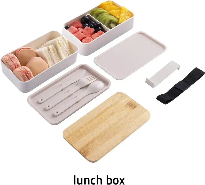 Bento 2 Étages en Bambou et Plastique | Boîte de Rangement Alimentaire