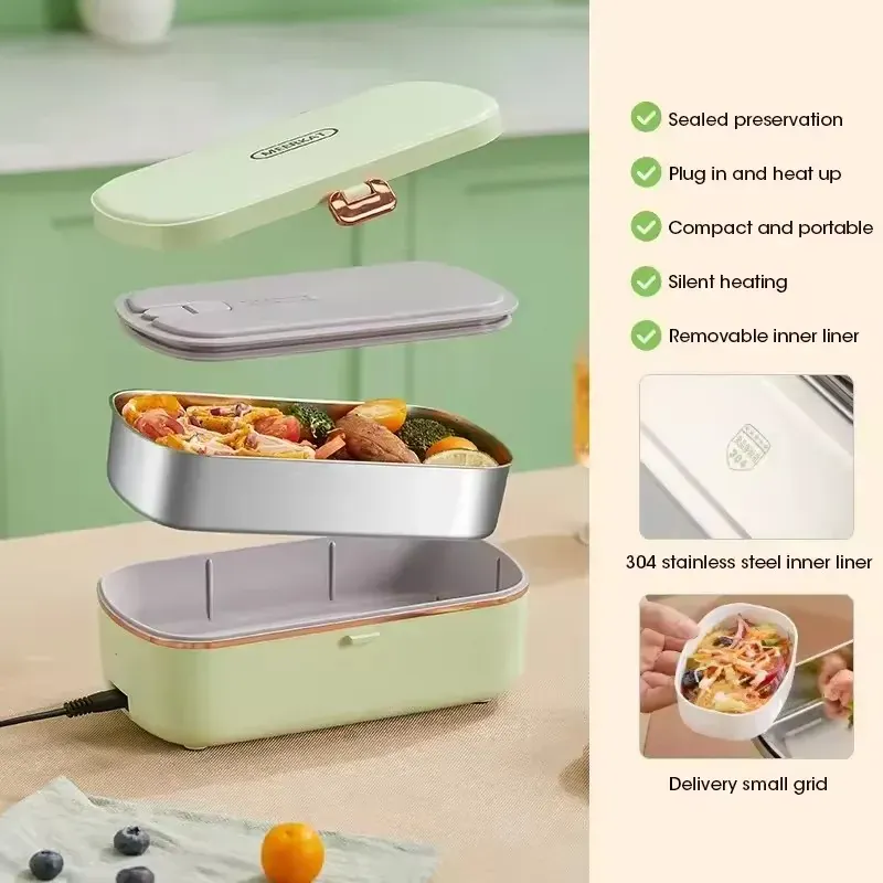 Lunch Box Chauffante Inox 304 Sans Eau 900 ml — Chauffage Sec 36 W - VERTE