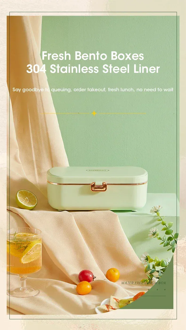 Lunch Box Chauffante Inox 304 Sans Eau 900 ml — Chauffage Sec 36 W - VERTE