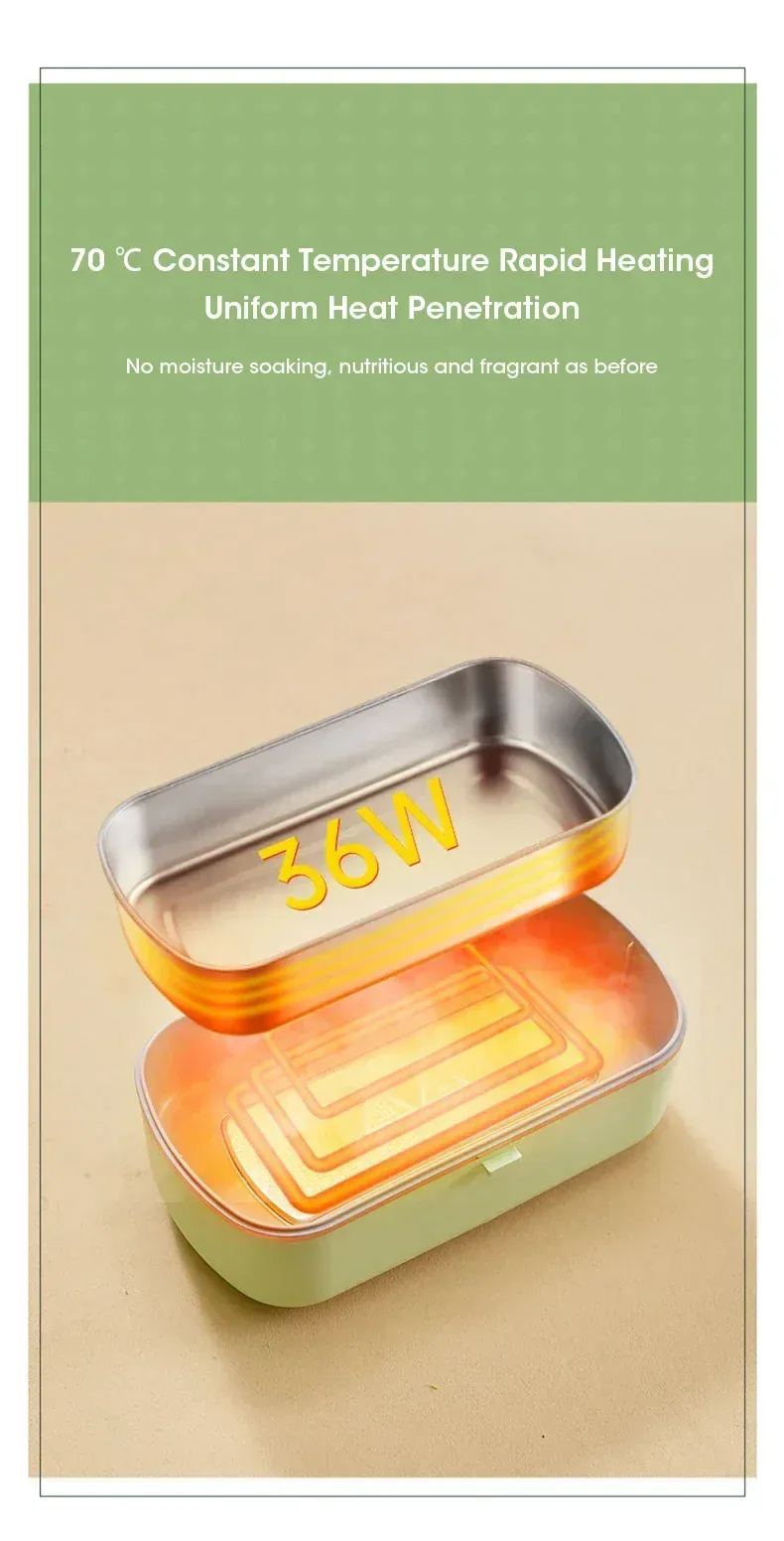 Lunch Box Chauffante Inox 304 Sans Eau 900 ml — Chauffage Sec 36 W - VERTE