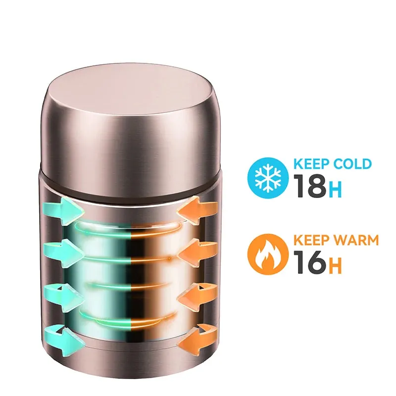 Thermos Alimentaire Isotherme Inox 316 - 16 h Chaud, 18 h Froid - 600 à 1200 ml