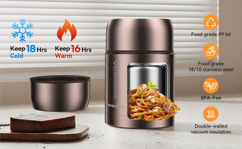 Thermos Alimentaire Isotherme Inox 316 - 16 h Chaud, 18 h Froid - 600 à 1200 ml