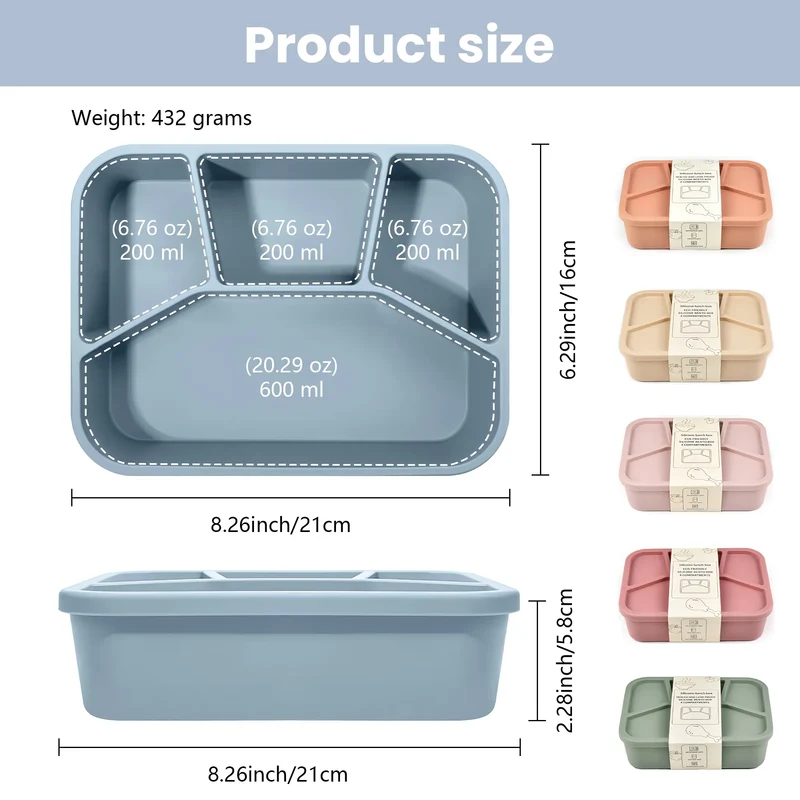 Bento Compartimenté Silicone Écologique | 4 Compartiments 700ml