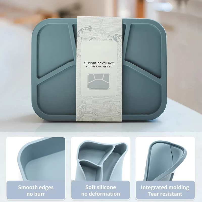 Bento Compartimenté Silicone Écologique | 4 Compartiments 700ml