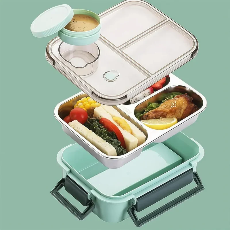 Lunch Box Inox 304 850 ml — 2 ou 3 Compartiments avec Pot à Soupe
