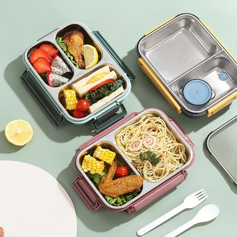 Lunch Box Inox 304 850 ml — 2 ou 3 Compartiments avec Pot à Soupe