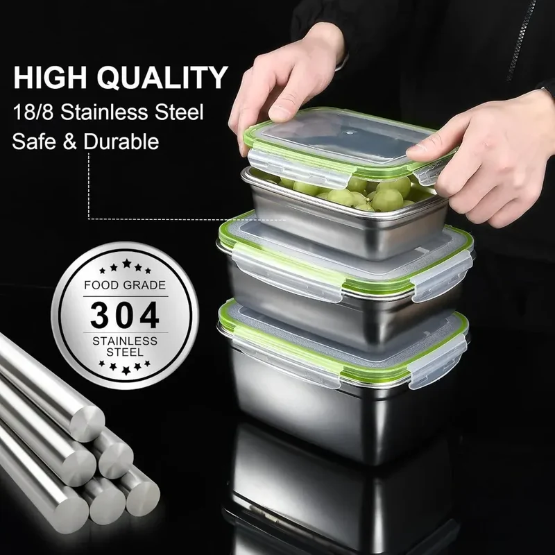 Boîtes Hermétiques en Inox - 400 à 1200ml - Lots de 1 à 3