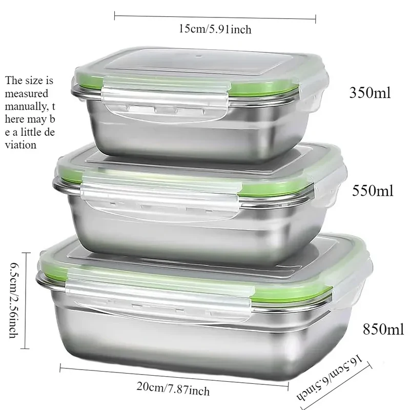 Boîtes Hermétiques en Inox - 400 à 1200ml - Lots de 1 à 3