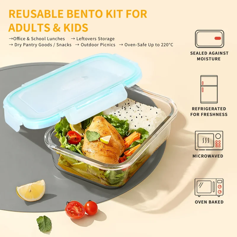 Boîte Hermétique Verre Borosilicate 4 Tailles - Lots de 4 ou 8
