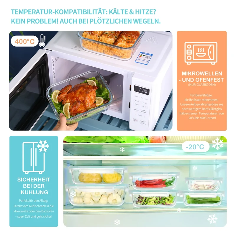 Boîte Hermétique Verre Borosilicate 4 Tailles - Lots de 4 ou 8