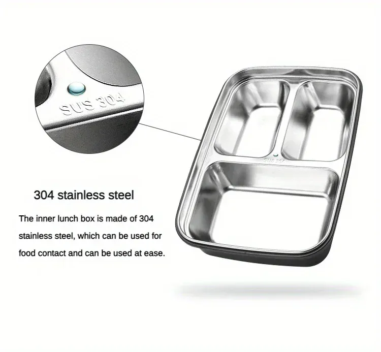 Bento Inox 3 Compartiments | Boîte Durable et Étanche 1,2L