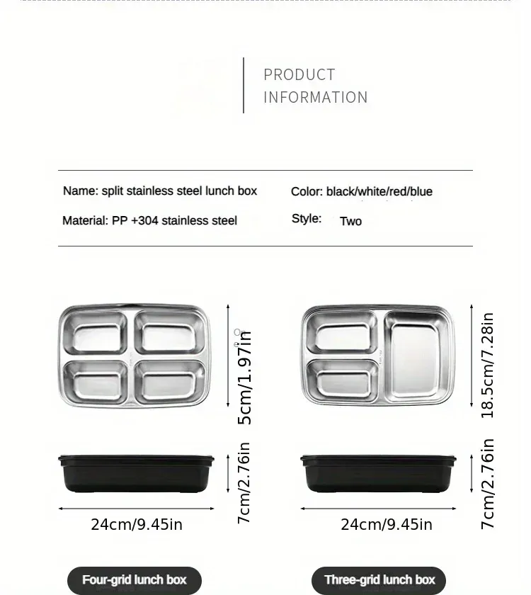 Bento Inox 3 Compartiments | Boîte Durable et Étanche 1,2L