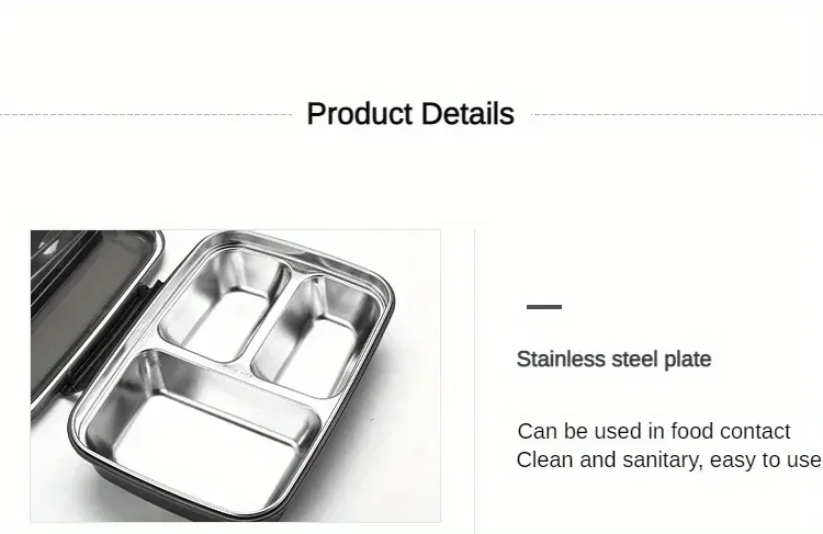 Bento Inox 3 Compartiments | Boîte Durable et Étanche 1,2L