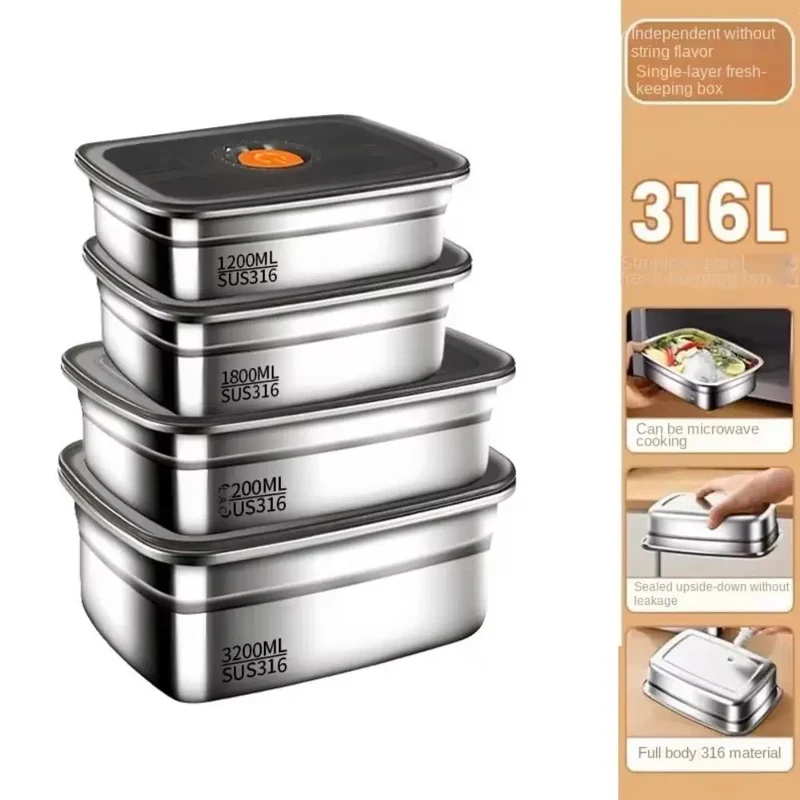 Lunch Box Inox 600 à 3200 ml avec Couvercle Hermétique
