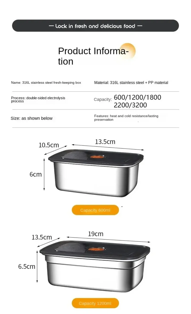 Lunch Box Inox 600 à 3200 ml avec Couvercle Hermétique