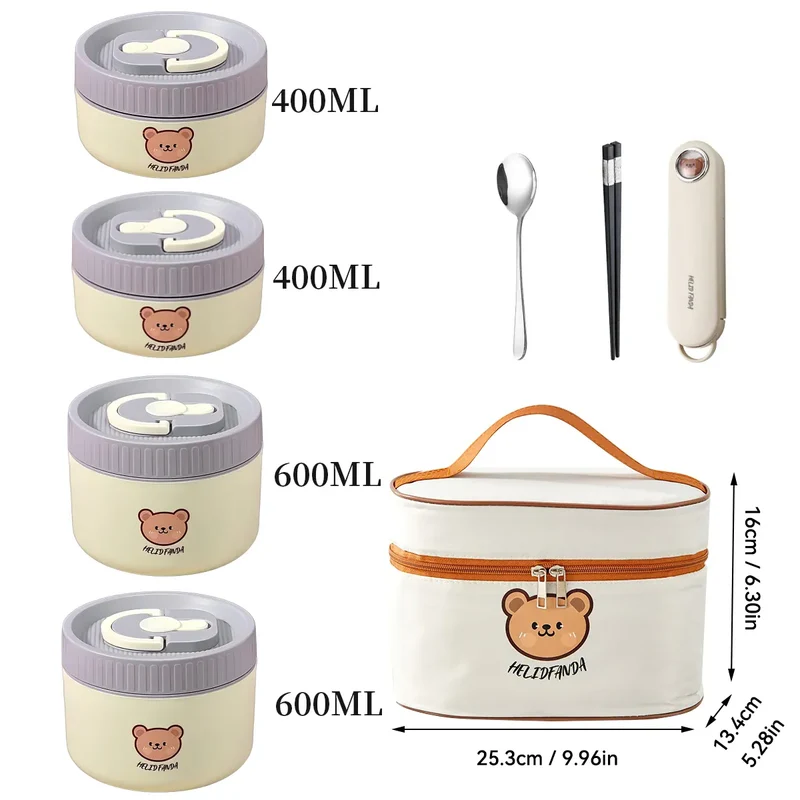 Ensemble de 4 Lunchbox cylindriques isothermes pour enfants (2 litres)