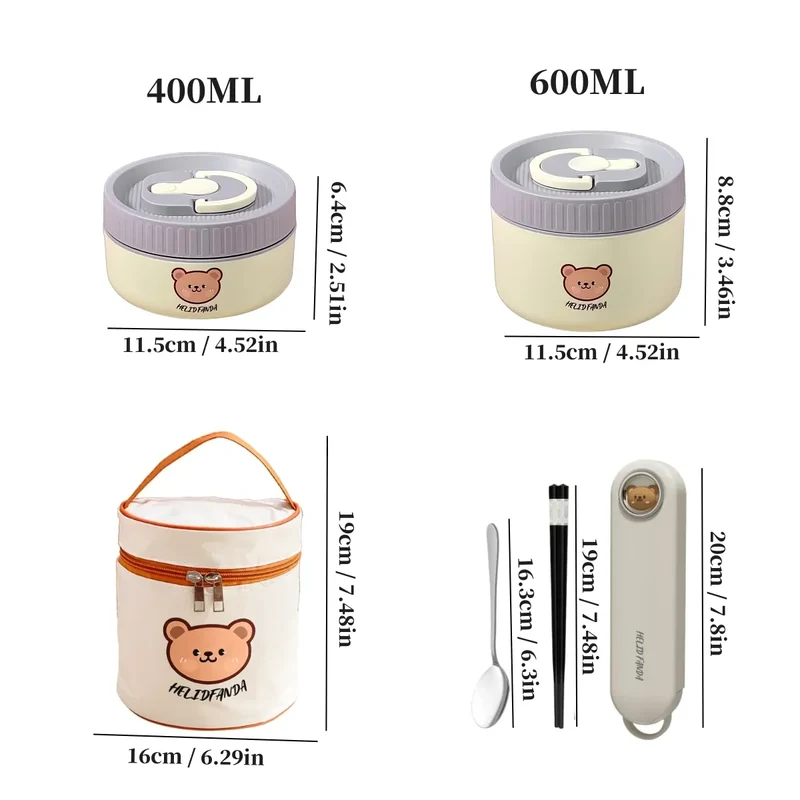 Ensemble de 4 Lunchbox cylindriques isothermes pour enfants (2 litres)