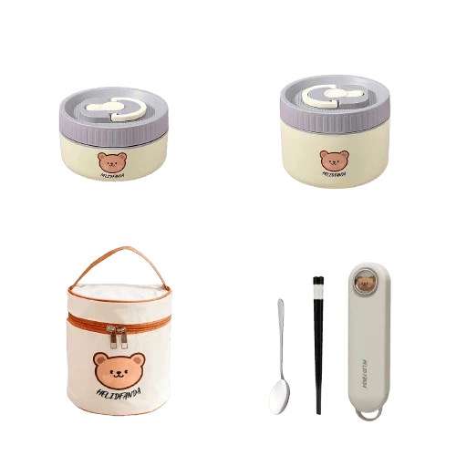 Ensemble de 2 Lunchbox cylindriques isothermes pour enfants (1 litre)