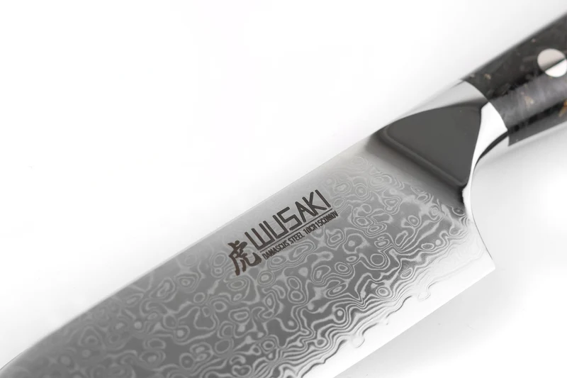 Couteau ko-santoku Wusaki Sakin Damas 10Cr 13cm manche en fibre de carbone et feuille d'or