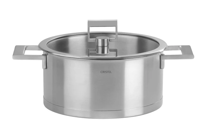 Faitout Cristel Strate Fixe en acier inox 18/10 + couvercle en verre plat