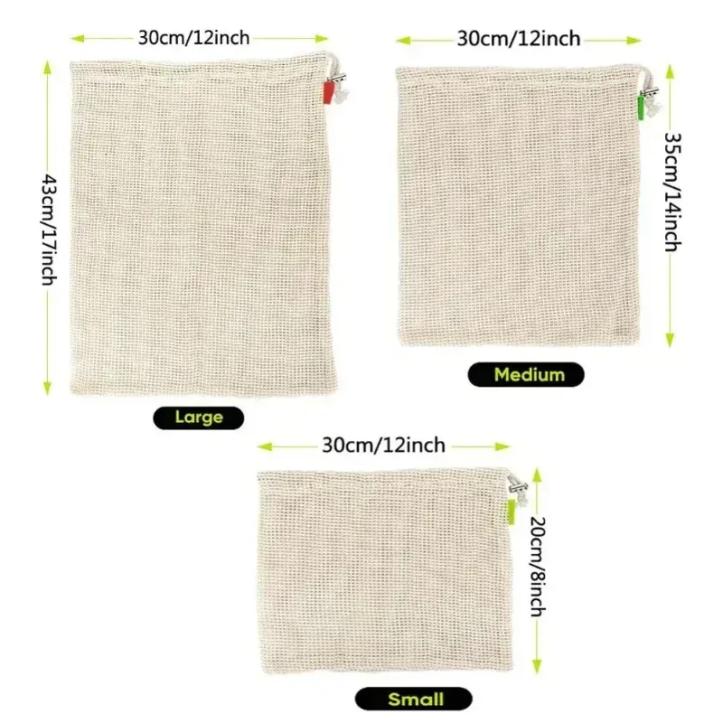 Sacs Filet en Coton Bio - Réutilisables et Écologiques - Lot de 5