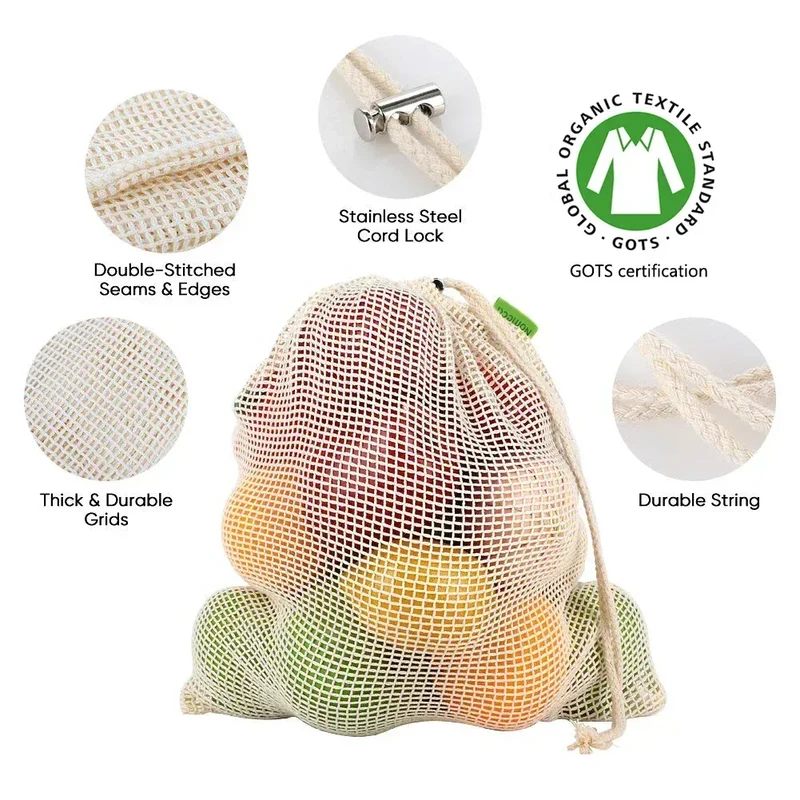 Sacs Filet en Coton Bio - Réutilisables et Écologiques - Lot de 5