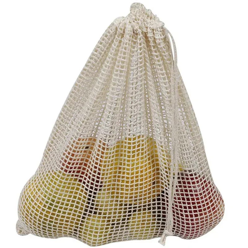 Sacs Filet en Coton Réutilisables - Lot de 5 Pièces Écologiques