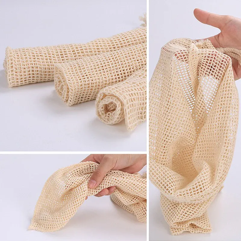 Sacs Filet en Coton Réutilisables - Lot de 5 Pièces Écologiques