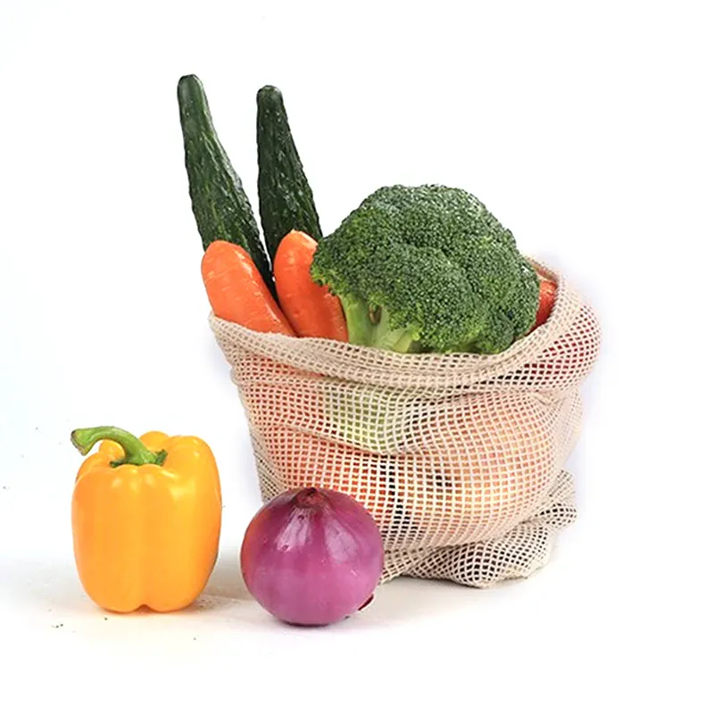 Sacs Filet en Coton Réutilisables - Lot de 5 Pièces Écologiques