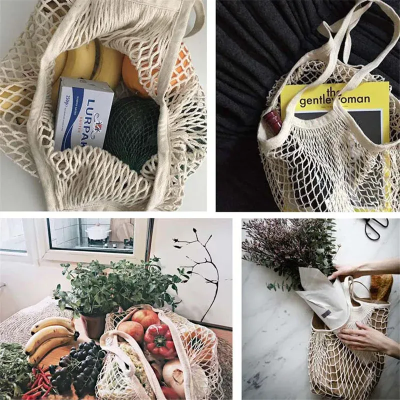 Sacs Filet en Coton Réutilisables - Lot de 5 Pièces Écologiques