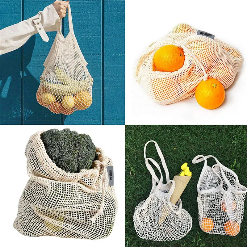 Sacs Filet en Coton Réutilisables - Lot de 5 Pièces Écologiques