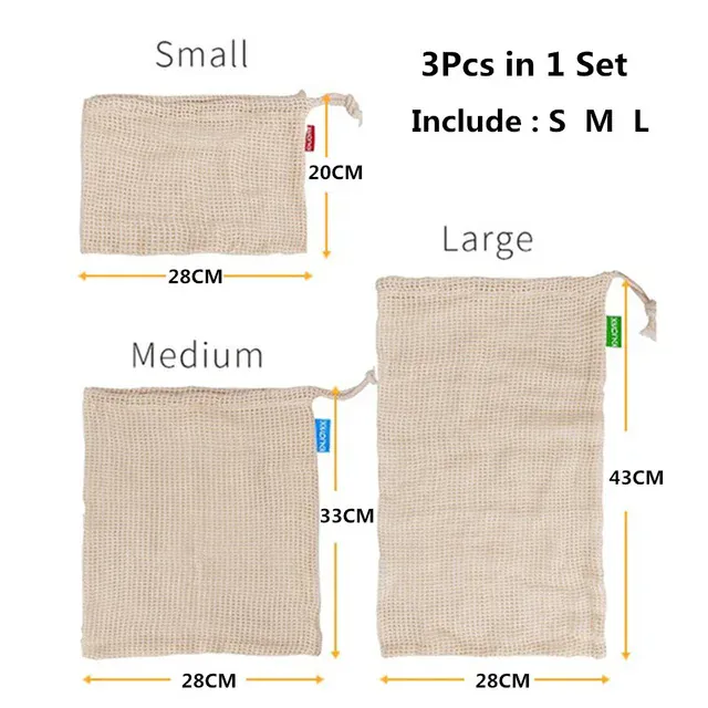 Sacs Filet en Coton Réutilisables - Lot de 5 Pièces Écologiques
