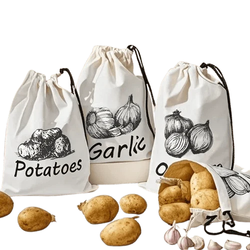 Sacs Conservation Légumes 30x40cm - Lot de 3 avec Cordon de Serrage