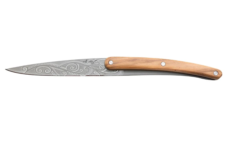 Set de 2 couteaux d'office Deejo Office Polynésien et Pacifique manche en bois d'olivier et bois corail 9cm