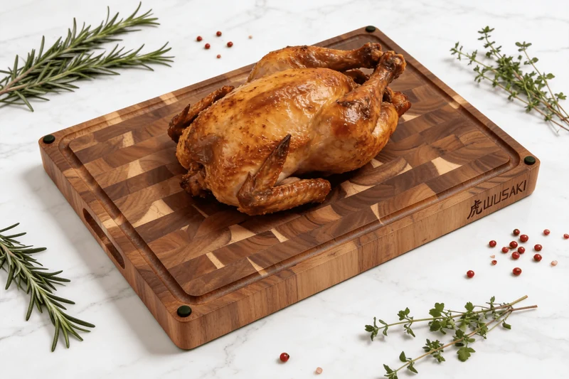 Billot de cuisine Wusaki en bois d'acacia réversible damier 48 x 35 x 3,8cm