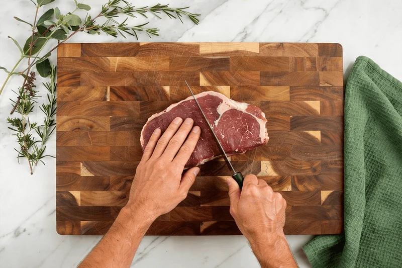 Billot de cuisine Wusaki en bois d'acacia damier 43 x 30,5 x 3,5cm