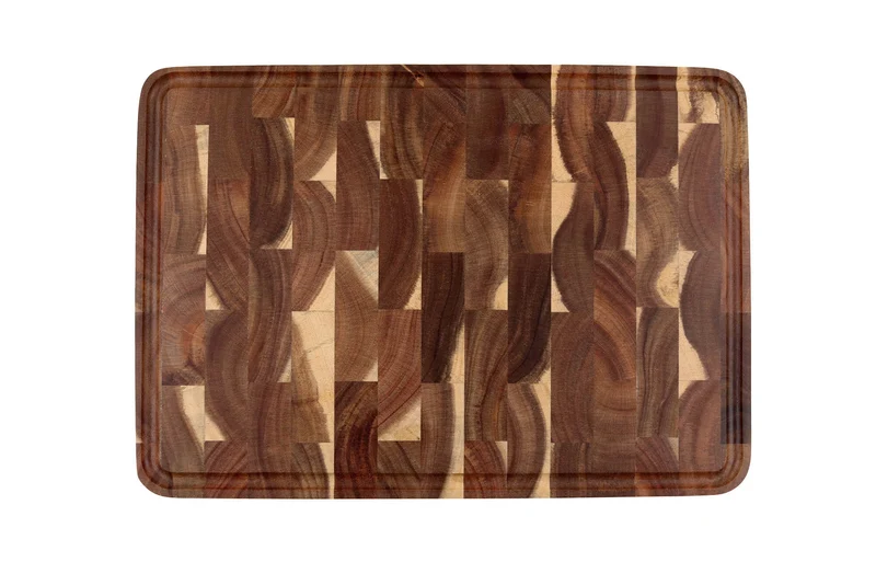 Planche à découper Wusaki bois d'acacia damier pieds antidérapants 35 x 25 x 2,5cm