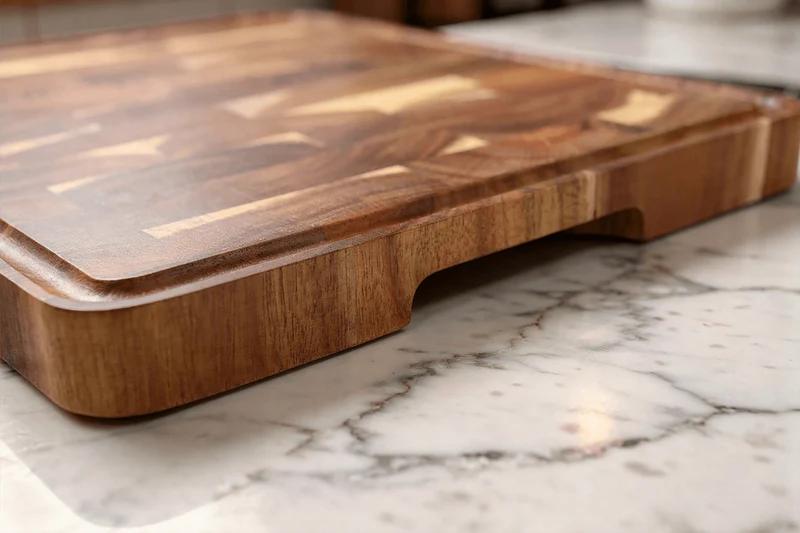 Planche à découper Wusaki bois d'acacia damier pieds antidérapants 35 x 25 x 2,5cm