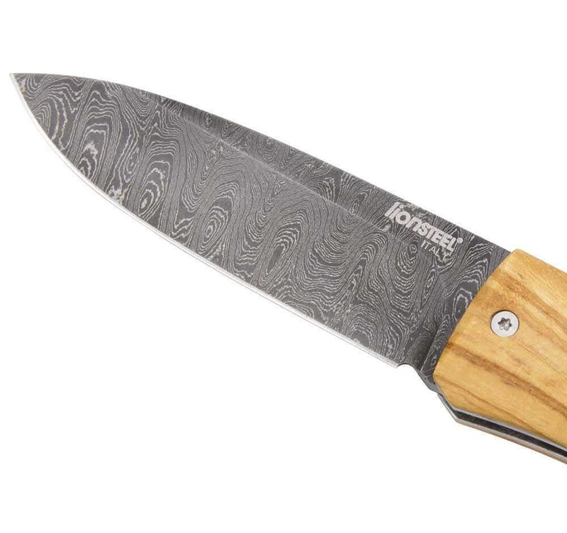 Couteau pliant LionSteel Opera acier damas manche 10cm + lacet