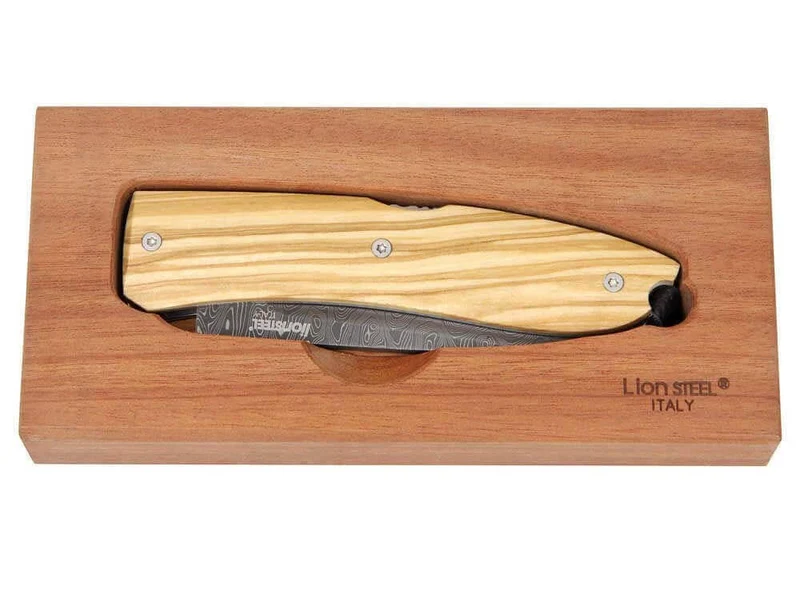 Couteau pliant LionSteel Opera acier damas manche 10cm + lacet