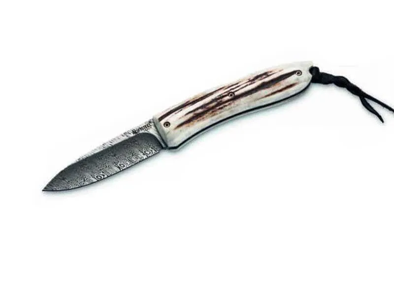 Couteau pliant LionSteel Opera acier damas manche 10cm + lacet