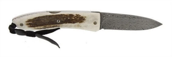 Couteau pliant LionSteel Opera acier damas manche 10cm + lacet