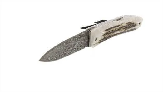 Couteau pliant LionSteel Opera acier damas manche 10cm + lacet