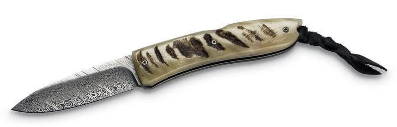 Couteau pliant LionSteel Opera acier damas manche 10cm + lacet