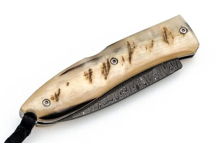 Couteau pliant LionSteel Opera acier damas manche 10cm + lacet