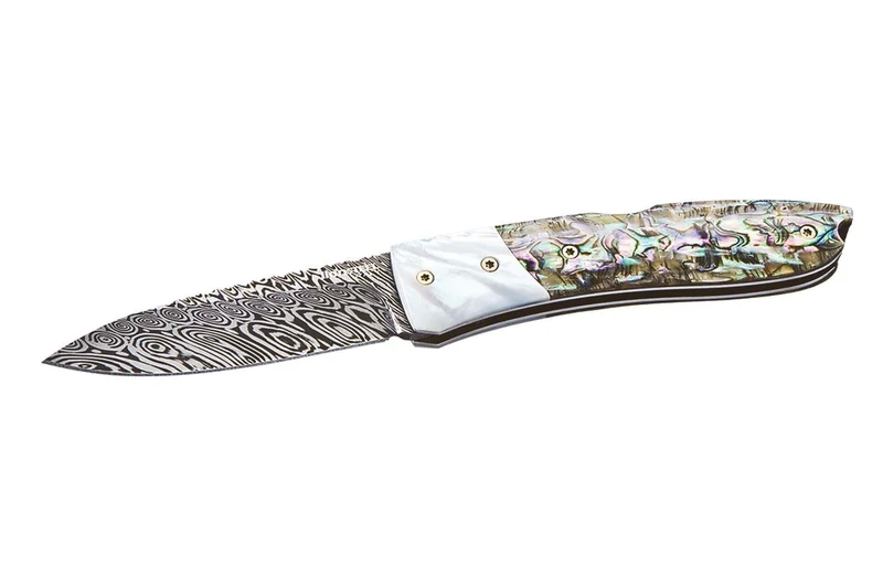 Couteau pliant LionSteel Opera acier damas manche 10cm + lacet