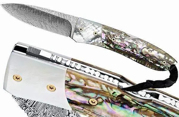 Couteau pliant LionSteel Opera acier damas manche 10cm + lacet