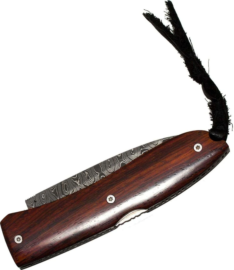 Couteau pliant LionSteel Opera acier damas manche 10cm + lacet