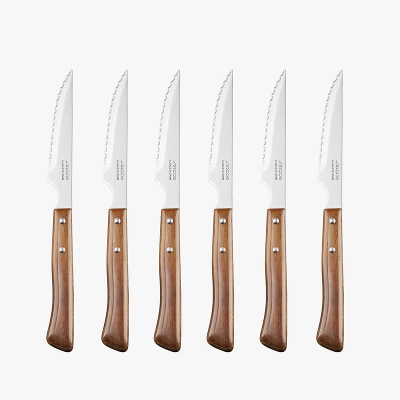 Set 6 pzas. Cuchillos Chuleteros Madera de Haya Dentados