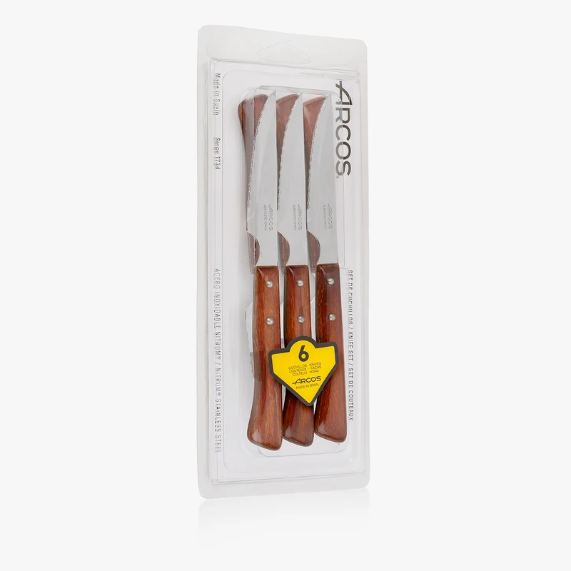 Set 6 pzas. Cuchillos Chuleteros Madera de Haya Dentados
